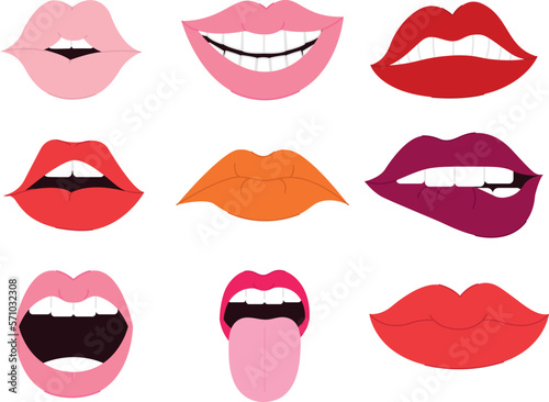 Set of female bright lips, vector illustration