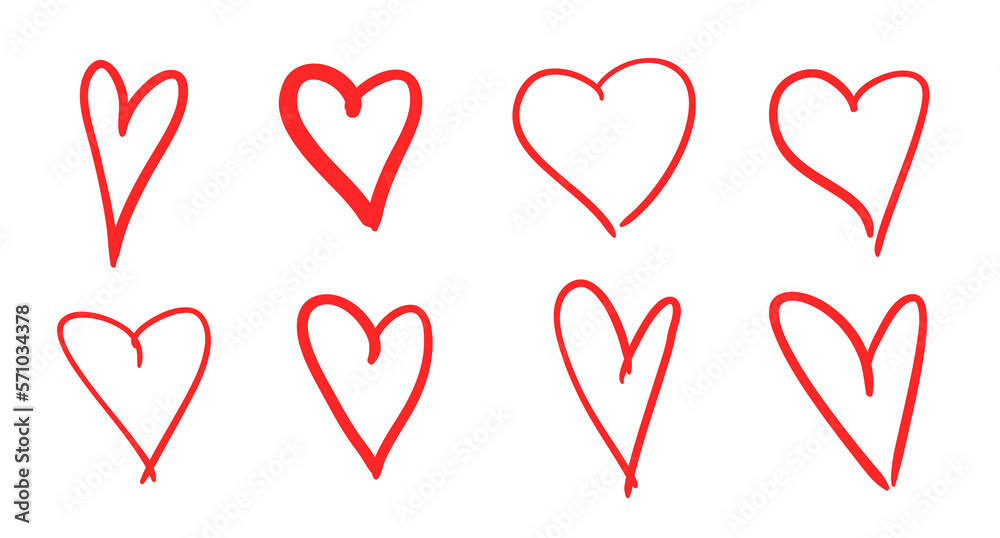 Colorful hearts on isolated white background. Hand drawn set of love signs. Unique abstract image for design. Line art creation. Colored illustration. Sketchy elements for poster or flyer Colorful hearts on isolated white background. Hand drawn set of love signs. Unique abstract image for design. Line art creation. Colored illustration. Sketchy elements for poster or flyer