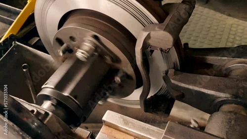 Automotive Disc Brake Skimming Lathe close up filings