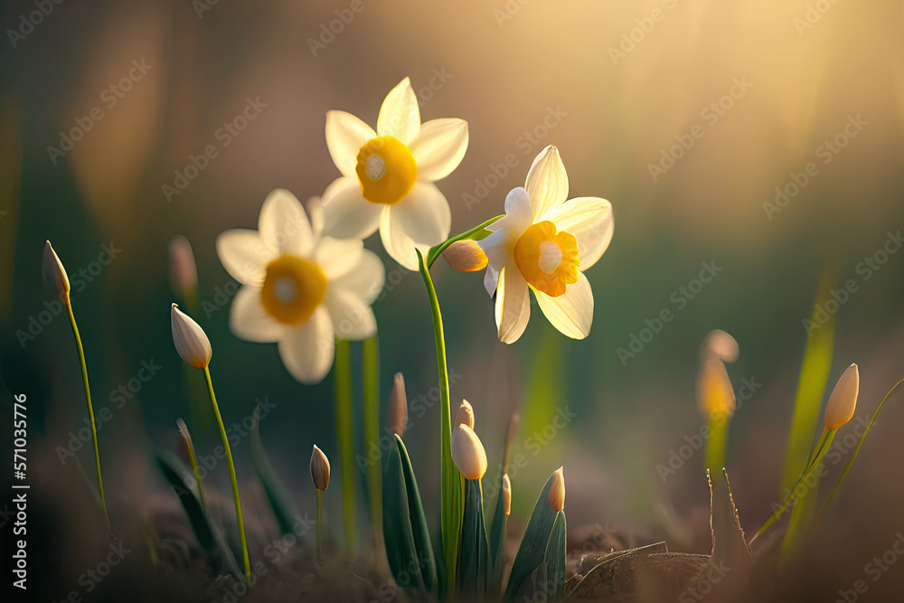 Obraz premium Dafodil Flowers, Illustration, Generative AI