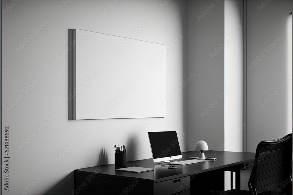 Minimal office space with blank canvas/picture space on the walls for advertising Minimal office space with blank canvas/picture space on the walls for advertising