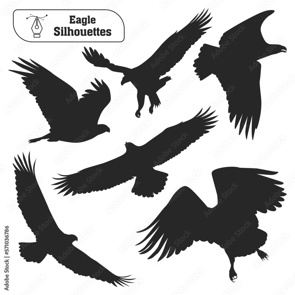 Collection of Animal bird Eagle silhouette in different poses Collection of Animal bird Eagle silhouette in different poses
