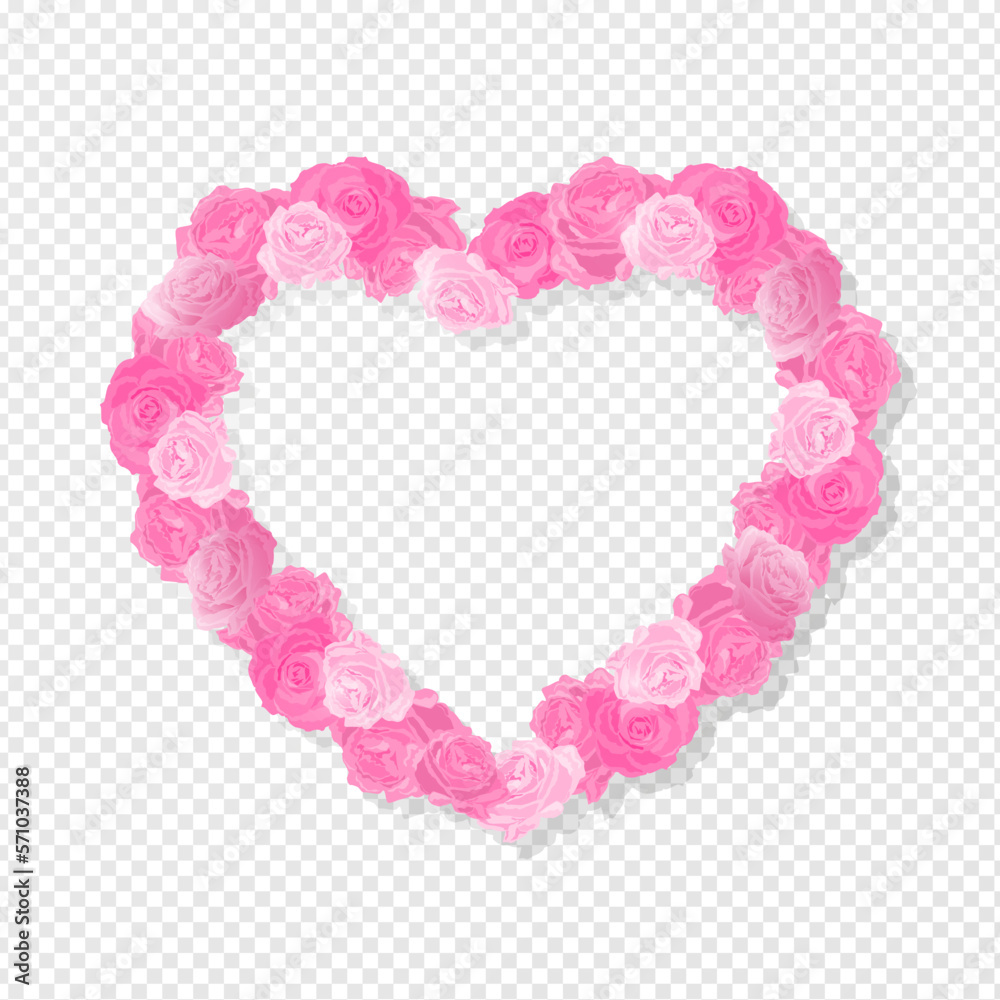 isolated Heart of pink roses. Vector Celebration love symbol.