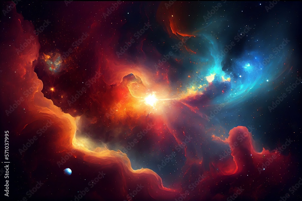 Deep space abstract colorful background with galaxy, stars and cosmic gas nebula type. Generative AI
