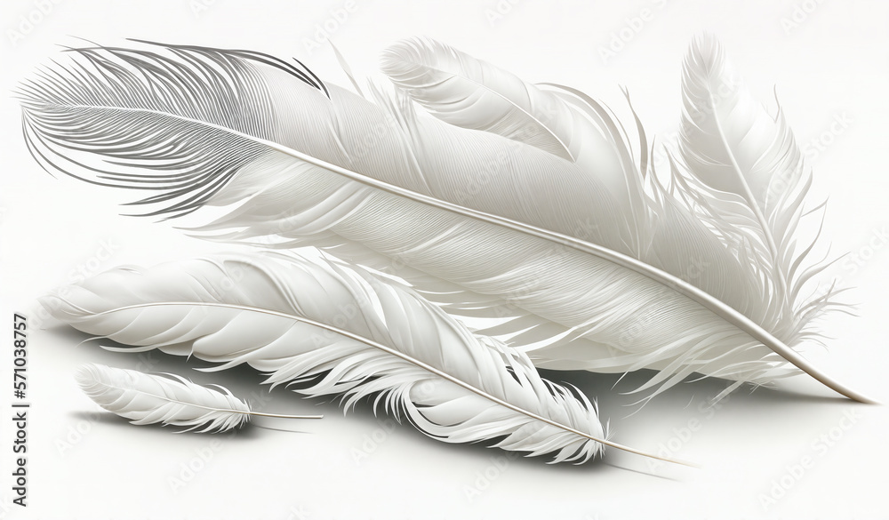 Obraz premium White feathers on white background. Generative AI