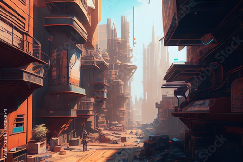 Metaverse city and cyberpunk concept, 3d render. Generative AI