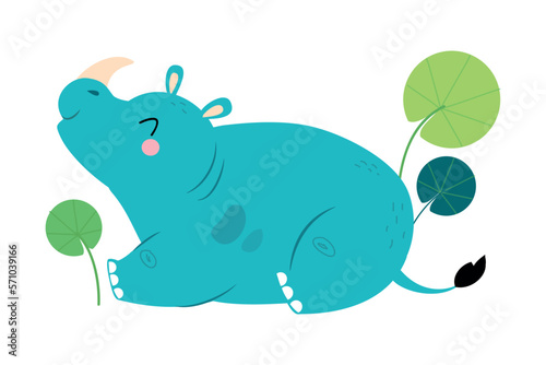 Adorable baby rhino. Cute wild animal cartoon vector illustration