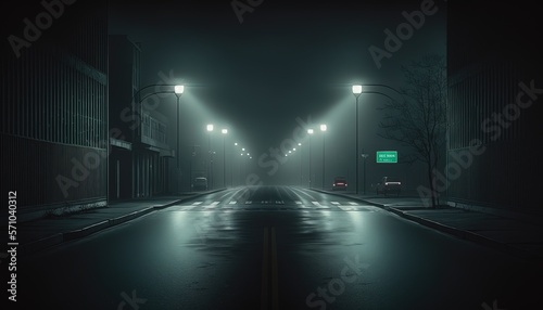dark road with nobody at midnight time, idea for background backdrop, wallpaper, Generative Ai