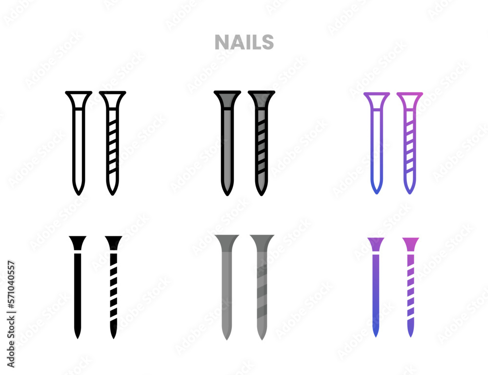 Nails icons vector illustration set line, flat, glyph, outline color gradient. Great for web, app, presentation and more. Editable stroke and pixel perfect. Nails icons vector illustration set line, flat, glyph, outline color gradient. Great for web, app, presentation and more. Editable stroke and pixel perfect.