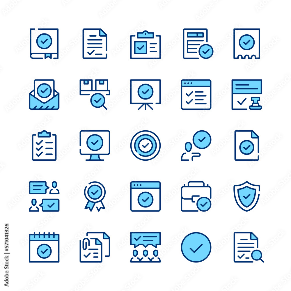 Check mark line icons. Set of check mark icons. Blue color. Vector line icons set Check mark line icons. Set of check mark icons. Blue color. Vector line icons set