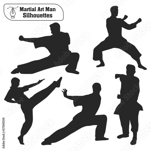 Vector collection of martial art man silhouettes in different poses