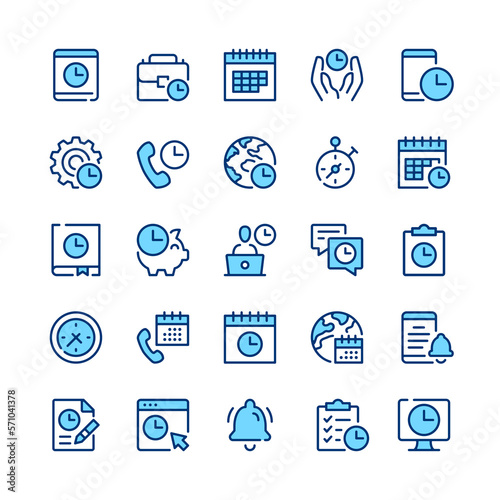 Time management line icons. Set of time management icons. Blue color. Vector line icons set