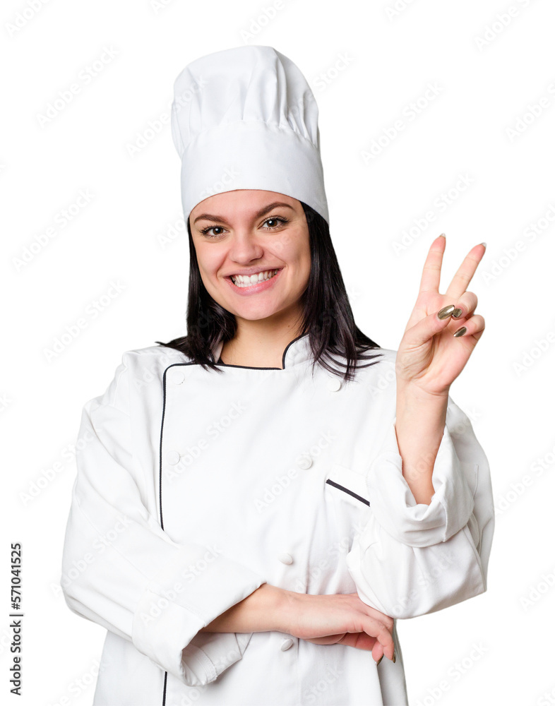 Young caucasian cook woman isolated showing number two with fingers. Young caucasian cook woman isolated showing number two with fingers.