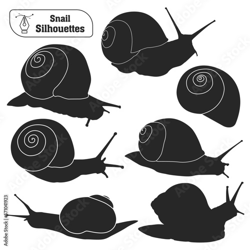 Vector collection of animal Snail silhouette in different poses