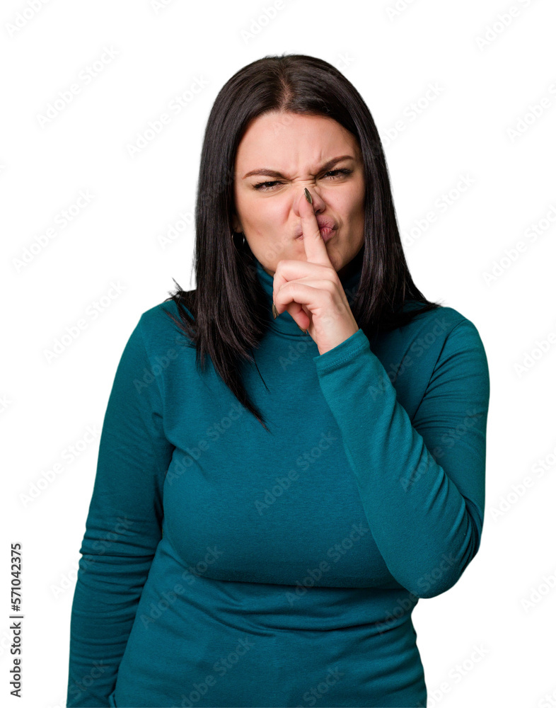 Young caucasian woman isolated keeping a secret or asking for silence.
