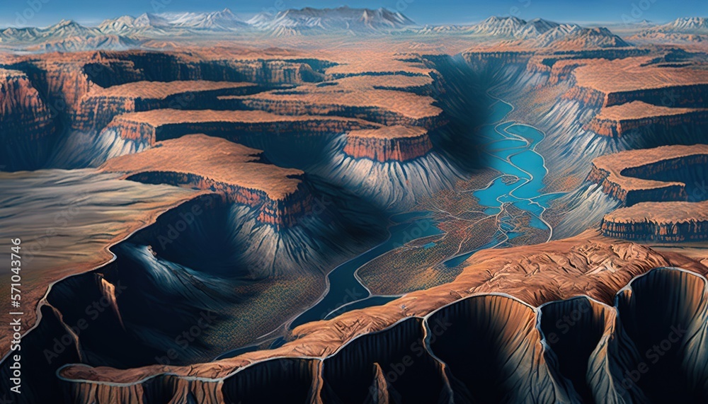 an aerial view of a river running through a desert area with mountains ...