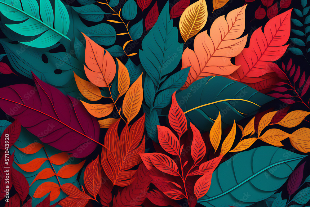 seamless pattern with colorful leaves, background with leaves