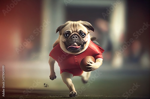 Pug Football Running Back Running Fast Generative AI