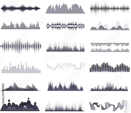 Sonic lines. Voice recordings soundwave or music spectrum waves, sound levels audio podcast and radio frequency equalizer, rhythm signals vector illustration