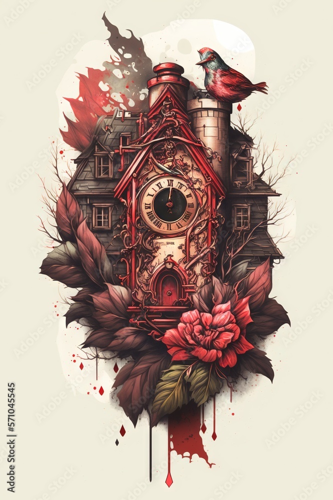 Cuckoo Bird Clock Tattoo