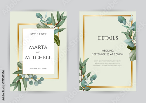 Greenery wedding invitation card template. Floral Trendy templates for banner, flyer, poster, greeting.