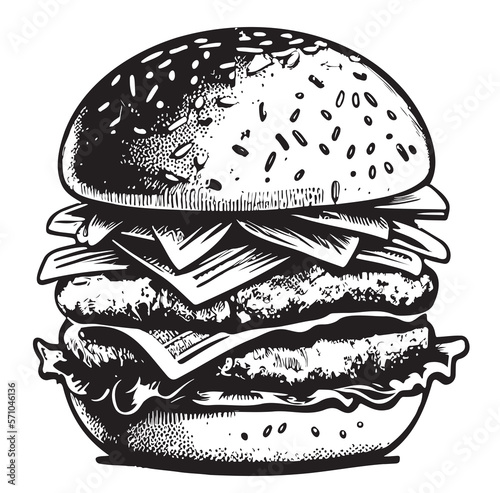 Double burger fast food hand drawn sketch illustration