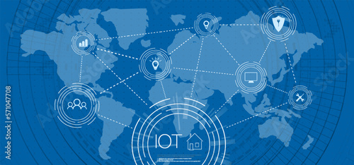 The building consists of numbers and is connected by icons of household smart devices. Intelligent home management system. Smart Home technology. 