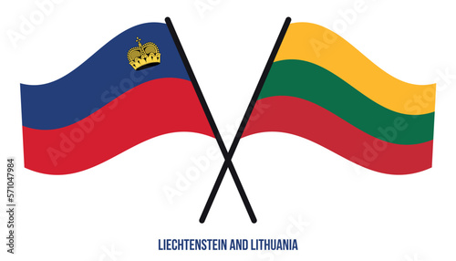 Liechtenstein and Lithuania Flags Crossed And Waving Flat Style. Official Proportion. Correct Colors