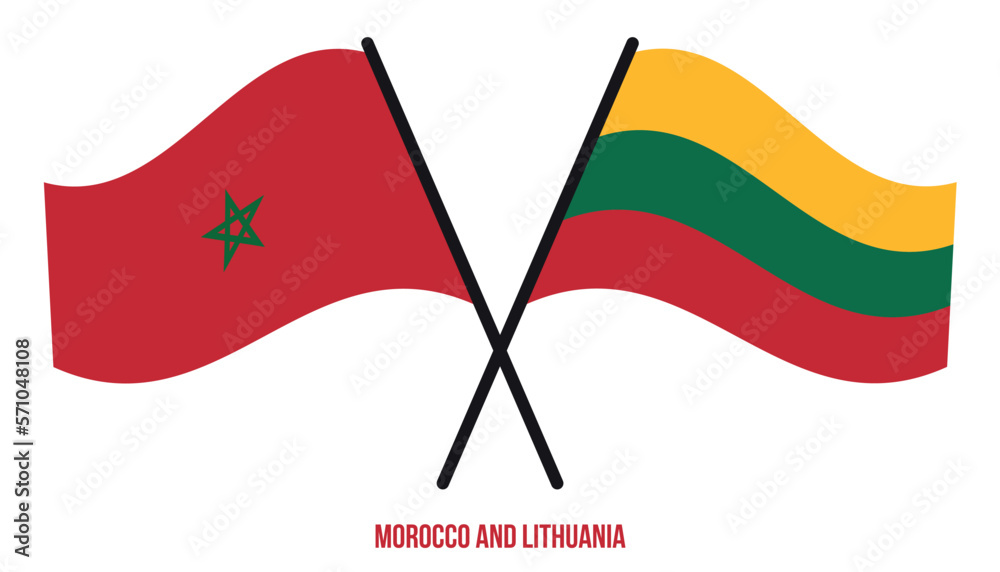 Morocco and Lithuania Flags Crossed And Waving Flat Style. Official Proportion. Correct Colors. Morocco and Lithuania Flags Crossed And Waving Flat Style. Official Proportion. Correct Colors.