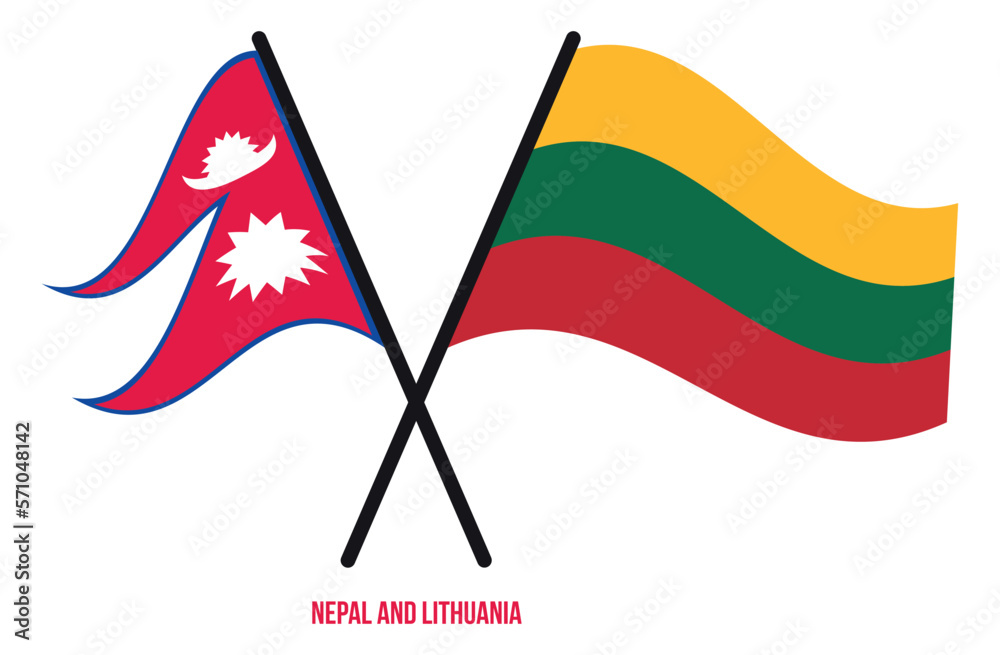 Nepal and Lithuania Flags Crossed And Waving Flat Style. Official Proportion. Correct Colors. Nepal and Lithuania Flags Crossed And Waving Flat Style. Official Proportion. Correct Colors.