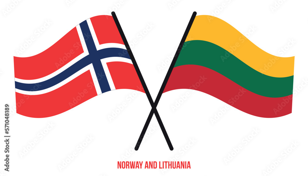 Norway and Lithuania Flags Crossed And Waving Flat Style. Official Proportion. Correct Colors.