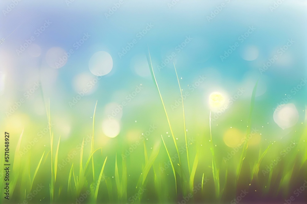  Sky grass blurred illustration.Nature bokeh horizontal banner.De focused landscape abstract wallpaper. Panorama wallpaper, watercolor style AI Generated