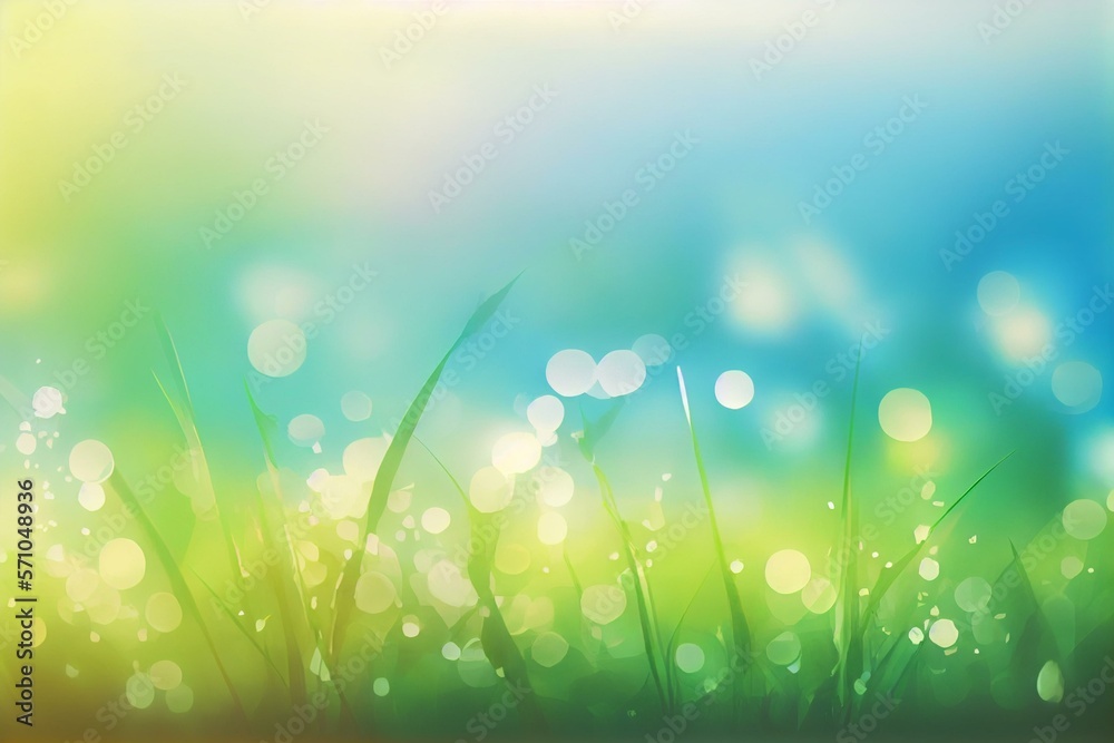  Sky grass blurred illustration.Nature bokeh horizontal banner.De focused landscape abstract wallpaper. Panorama wallpaper, watercolor style AI Generated