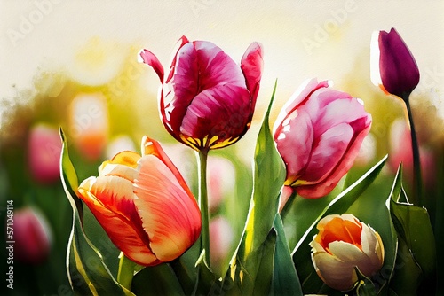  Spring tulips  watercolor style AI Generated