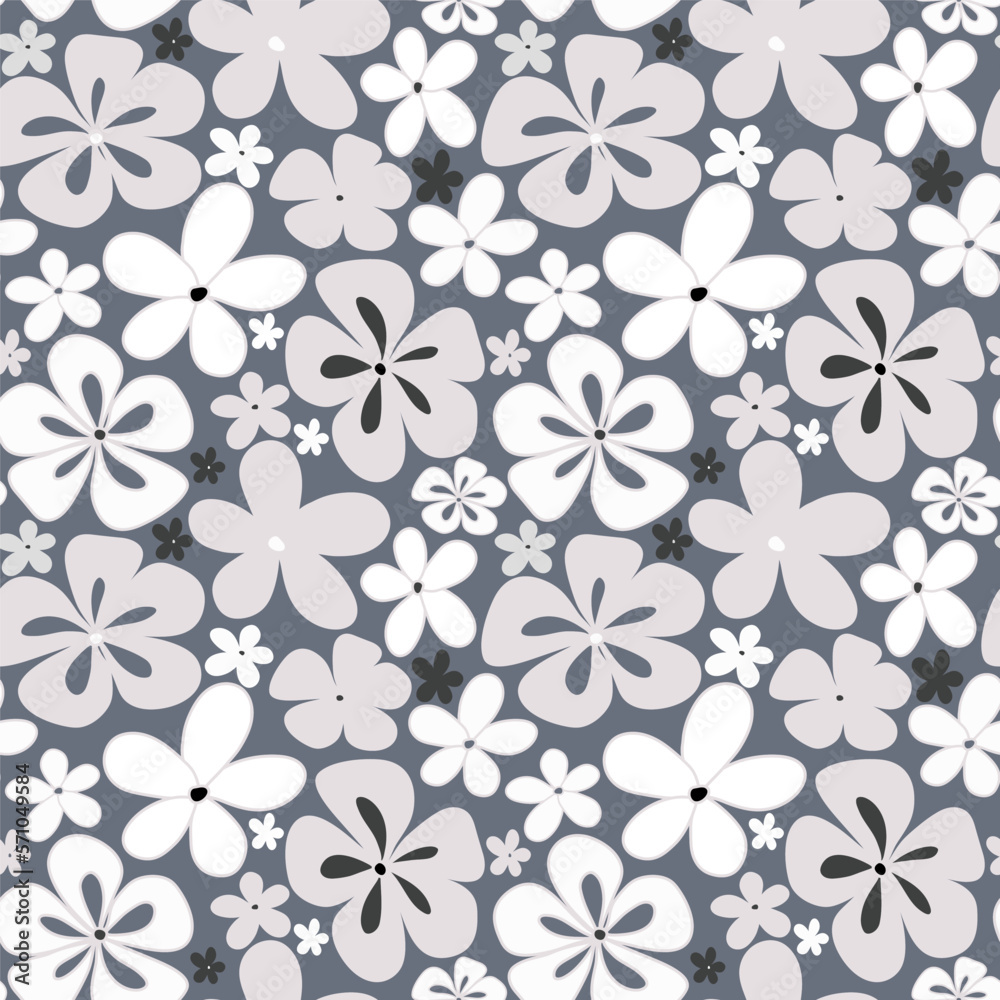 Flowers on a gray background. Gentle floral pattern in pastel colors. Seamless vector image.