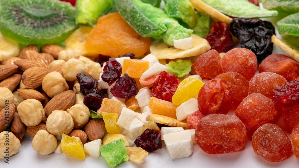 mix of dried fruits, nuts, raisins, dried berries, candied fruit mix of dried fruits, nuts, raisins, dried berries, candied fruit