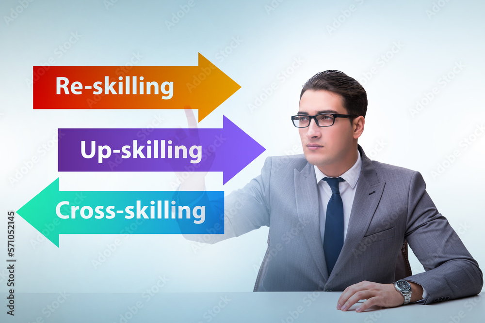 Re-skilling and upskilling in learning concept Re-skilling and upskilling in learning concept
