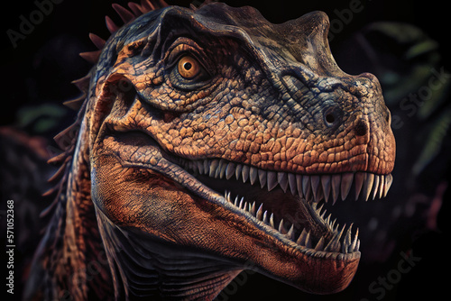 Close-up of a dinosaur head. Generative AI. © Floren Horcajo