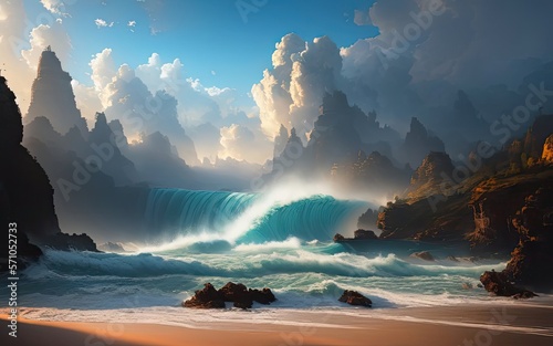 A beautiful seascape with big sea waves