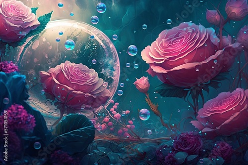 illustration, valentine's day roses underwater, generative ai