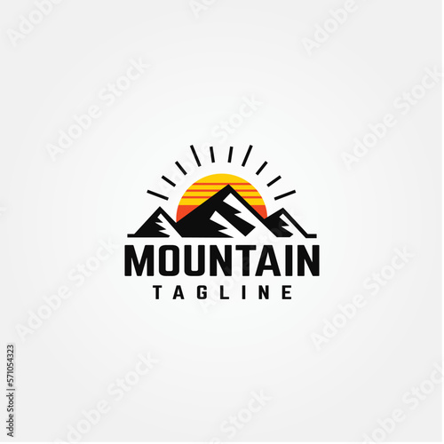 Adventure mountain logo with sunset illustration template