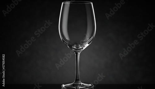  a wine glass sitting on top of a black counter top next to a black wall with a shadow of a glass on it and a black background.  generative ai