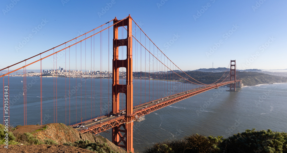 Fototapeta premium Aerial view of the Bay Bridge leading into San Francisco