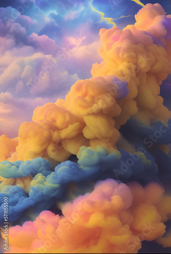 Сlouds, lightning and colorfull abstract clouds of smoke. AI Generated