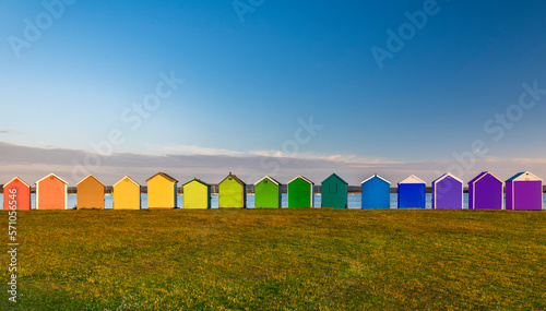 Multi coloured beach huts at Hamworthy in Poole, Dorset © allouphoto