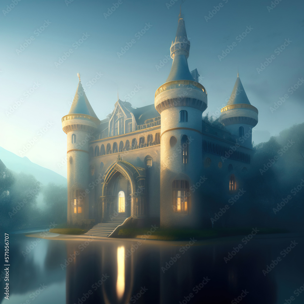 Generative AI: cute tower in a fantasy landscape Generative AI: cute tower in a fantasy landscape