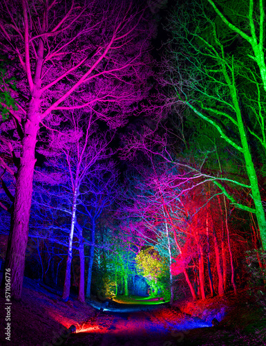 Colourful Illuminations around the lake at Blue Pool in Dorset