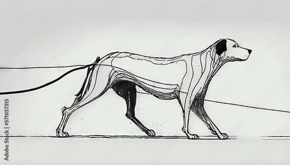 Fototapeta premium a drawing of a dog with a leash on it's neck and a leash in its mouth, walking on a leashed leash. generative ai