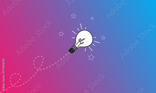 Glowing light bulb on a pink and blue gradient background. Concept of good idea, innovation and creativity. Vector illustration