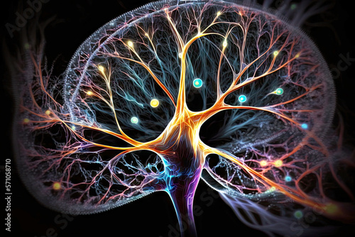 abstract picture of brain with neurons and neural networks, generative ai